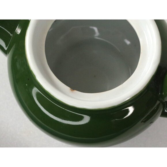 Antique Dark Green and White Teapot 1920s Art Deco, Retro Kitchen - Picture 8 of 8